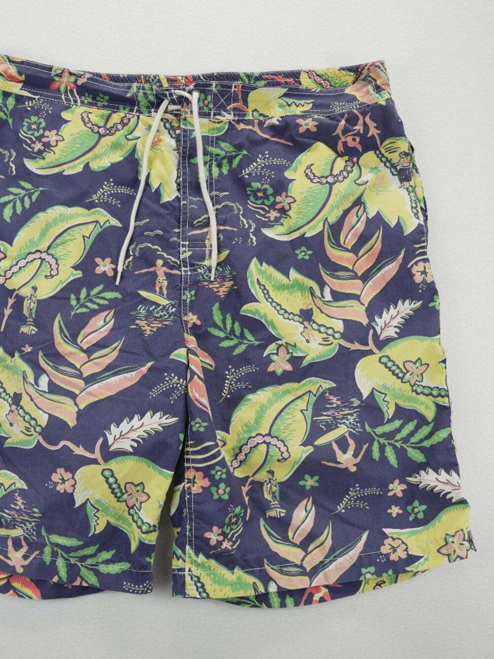 Vintage 10" Inseam Polo Ralph‎ Lauren Swim Trunks Board Shorts Hawaiian Print XL